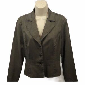 M.K.M. Designs Women’s M Work Blazer Gray/Tan Jacket Button Down Long Sleeves